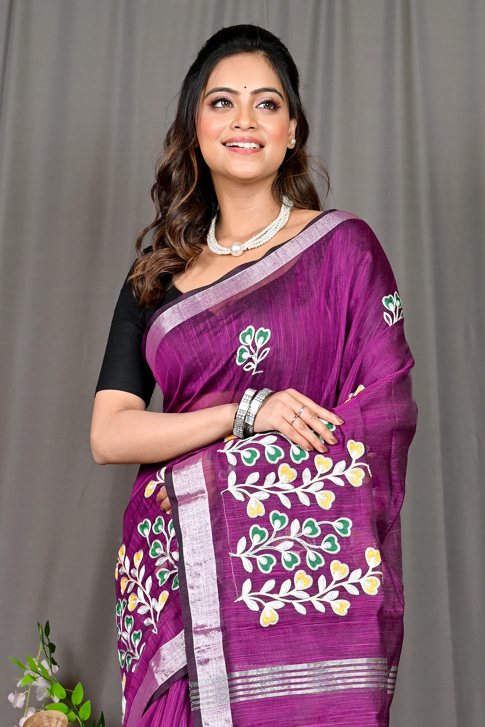 Purple Cotton Blended Paroni Embroidery Handloom saree (498)